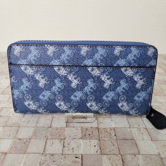 Coach Accordion Zipper Around Wallet Leather Horse Carriage Card Wallets Blue NW - Picture 5 of 6